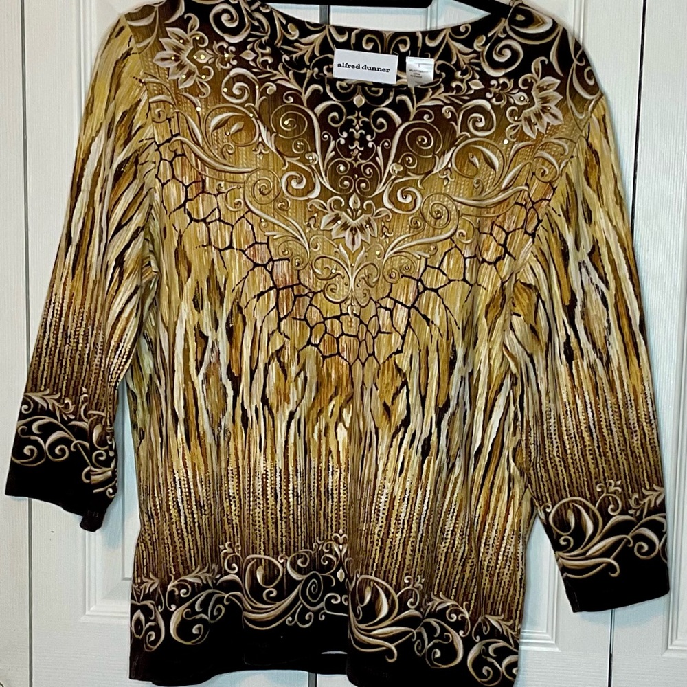 Alfred Dunner Gold and Black Patterned Top